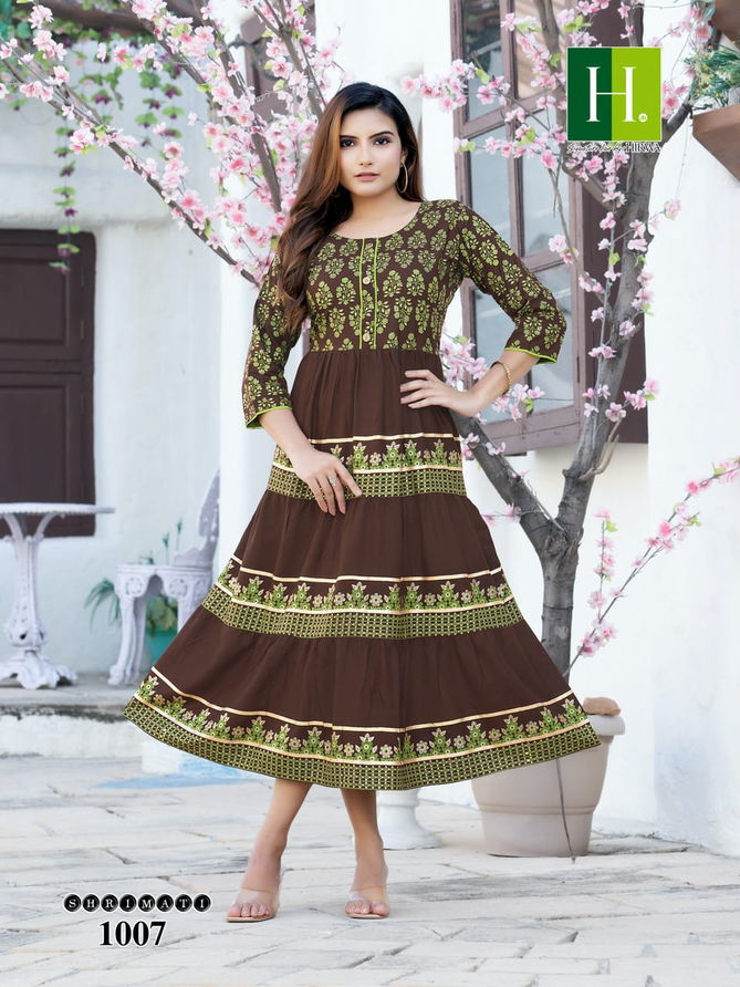 Hirwa Shrimati Printed Designer Wholesale Anarkali Kurtis
